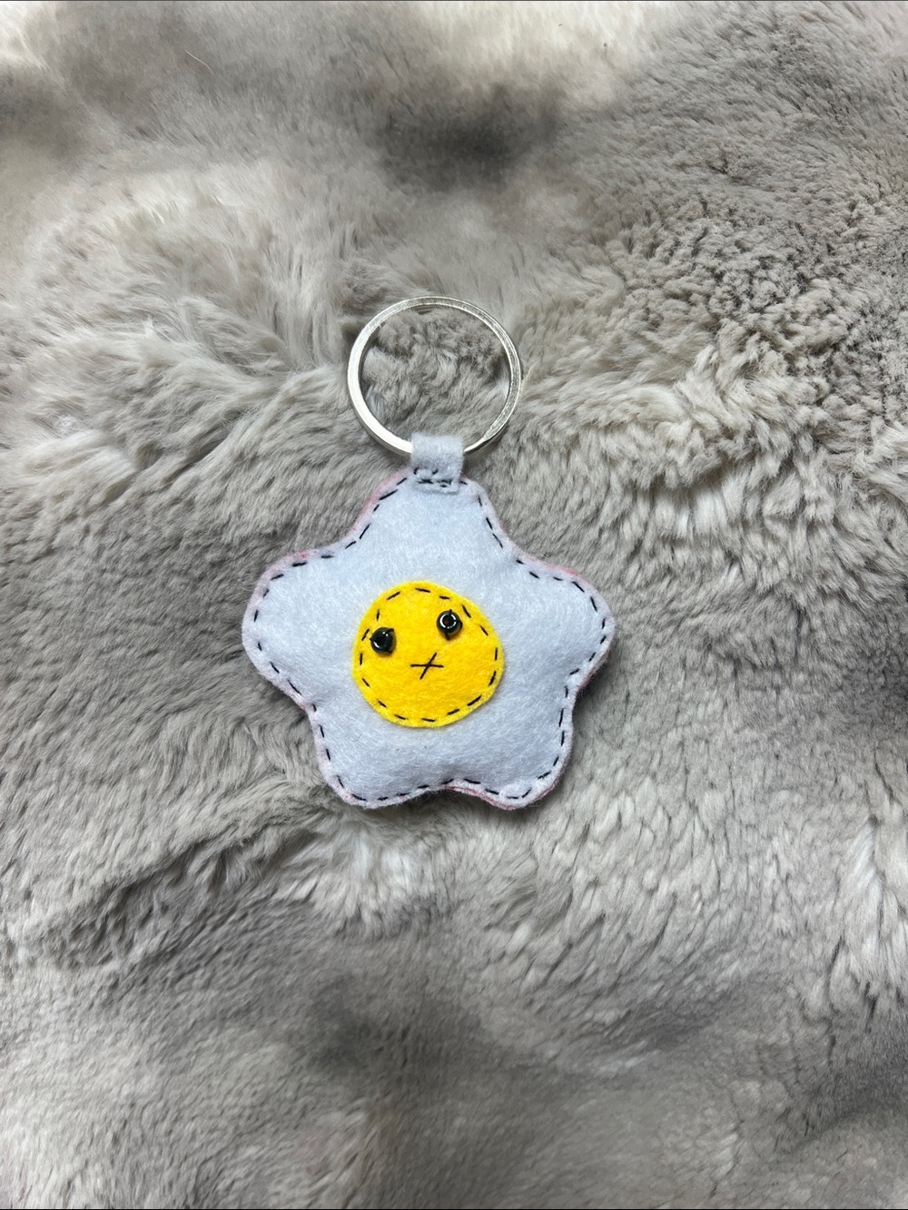 Handmade Light Blue egg Keychain with Yellow Face - Kids Bag Charm